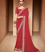 Red bandhani embroidered  georgette bandhani saree