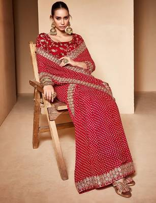 Red bandhani embroidered  georgette bandhani saree 2