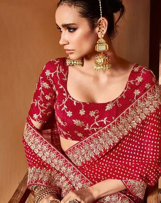 Red bandhani embroidered  georgette bandhani saree 3