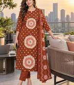 women ethnic motifs printed regular  cotton kurta with trousers & with dupatta