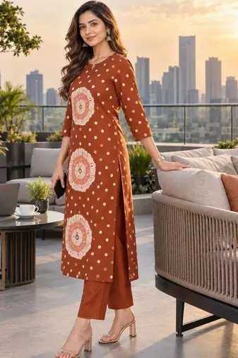 women ethnic motifs printed regular  cotton kurta with trousers & with dupatta