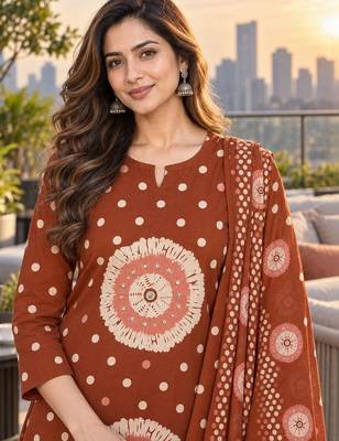 women ethnic motifs printed regular  cotton kurta with trousers & with dupatta 4