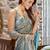 Teal women embellished beads and stones  chiffon saree
