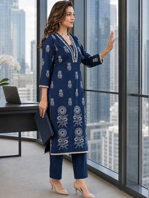 women ethnic motifs printed regular  cotton kurta with trousers & with dupatta 2