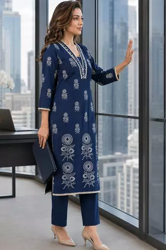 women ethnic motifs printed regular  cotton kurta with trousers & with dupatta