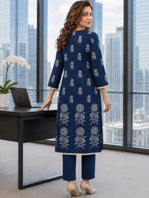 women ethnic motifs printed regular  cotton kurta with trousers & with dupatta 3