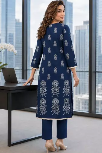 women ethnic motifs printed regular  cotton kurta with trousers & with dupatta