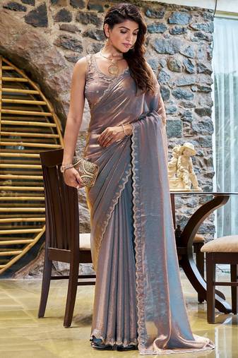 Multicolor embellished beads and stones  chiffon saree