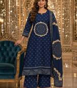 women ethnic motifs printed regular  cotton kurta with palazzos & with dupatta