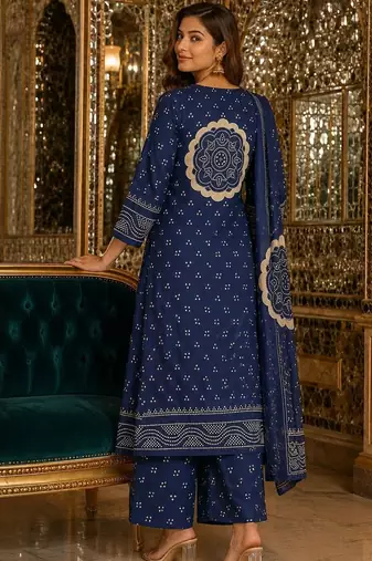 women ethnic motifs printed regular  cotton kurta with palazzos & with dupatta