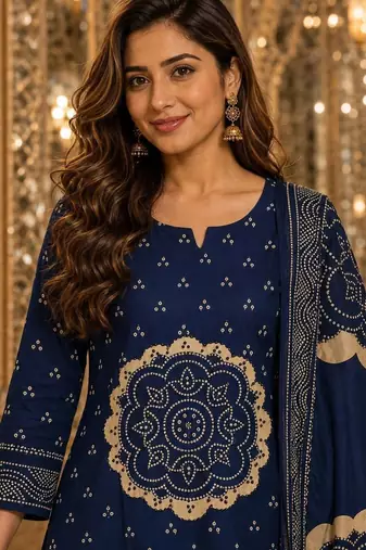 women ethnic motifs printed regular  cotton kurta with palazzos & with dupatta