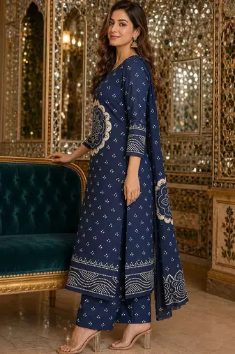 women ethnic motifs printed regular  cotton kurta with palazzos & with dupatta