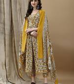 women floral printed regular cotton anarkali kurta with trousers & dupatta