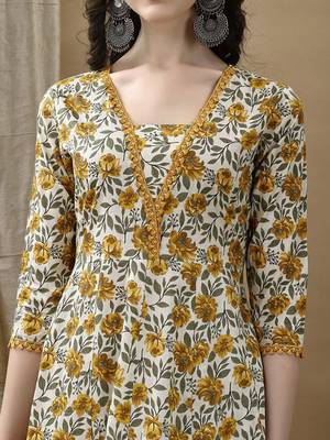 women floral printed regular cotton anarkali kurta with trousers & dupatta 2