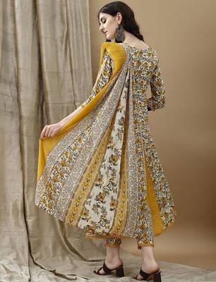 women floral printed regular cotton anarkali kurta with trousers & dupatta 4