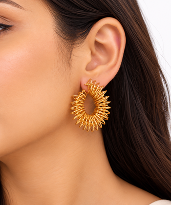 Anti-tarnish stud back closure, spiky wire design, statement hoops, women's jewellery. 5