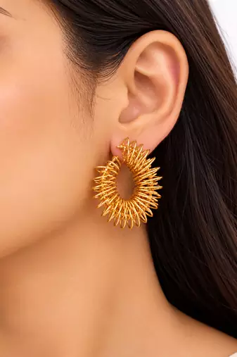 Anti-tarnish stud back closure, spiky wire design, statement hoops, women's jewellery.