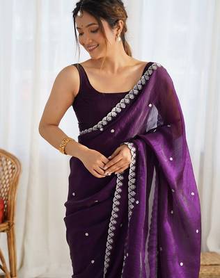 Magenta embellished sequinned tissue saree 1