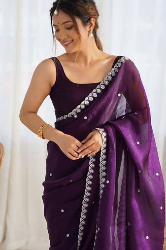 Magenta embellished sequinned tissue saree