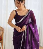Magenta embellished sequinned tissue saree