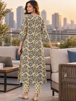 women floral printed regular sequinned  cotton kurta with trousers & with dupatta 2