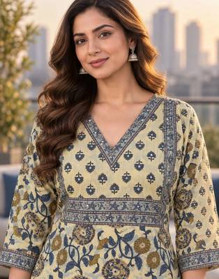 women floral printed regular sequinned  cotton kurta with trousers & with dupatta 4