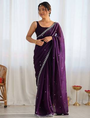 Magenta embellished sequinned tissue saree 2