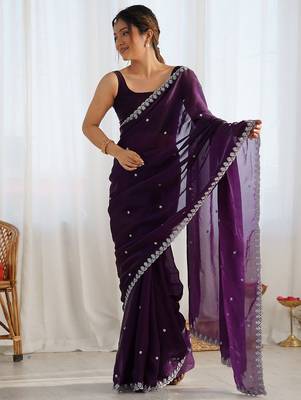 Magenta embellished sequinned tissue saree 4