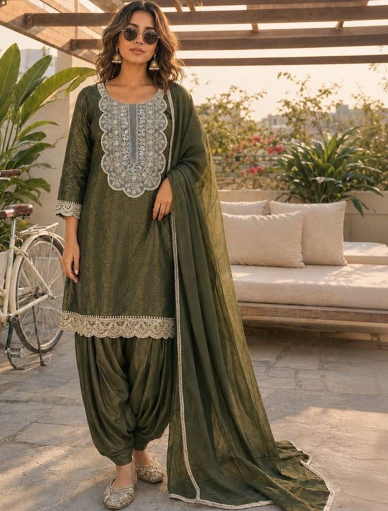 women ethnic motifs regular mirror work kurta with patiala & with dupatta