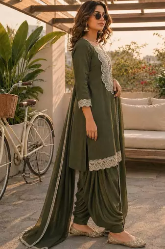 women ethnic motifs regular mirror work kurta with patiala & with dupatta