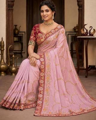 Pink floral embroidered  georgette designer saree 3