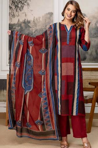 women printed regular  cotton kurta with palazzos & with dupatta