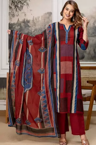women printed regular  cotton kurta with palazzos & with dupatta