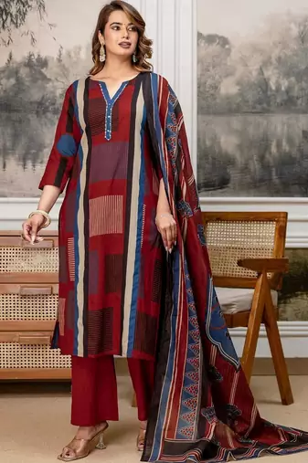 women printed regular  cotton kurta with palazzos & with dupatta