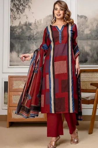 women printed regular  cotton kurta with palazzos & with dupatta