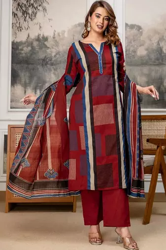 women printed regular  cotton kurta with palazzos & with dupatta