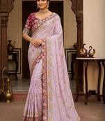 Lavender floral embroidered  georgette designer saree