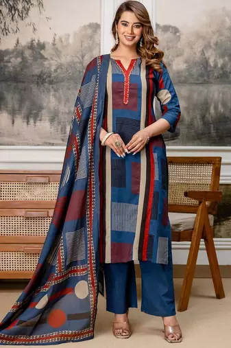 women printed regular  cotton kurta with palazzos & with dupatta
