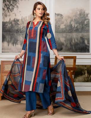 women printed regular  cotton kurta with palazzos & with dupatta 2