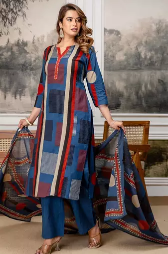 women printed regular  cotton kurta with palazzos & with dupatta