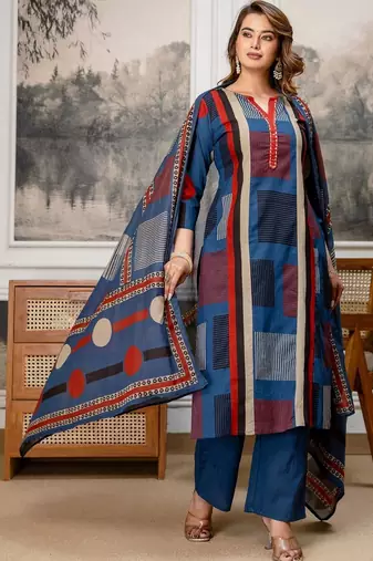women printed regular  cotton kurta with palazzos & with dupatta