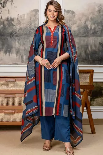 women printed regular  cotton kurta with palazzos & with dupatta