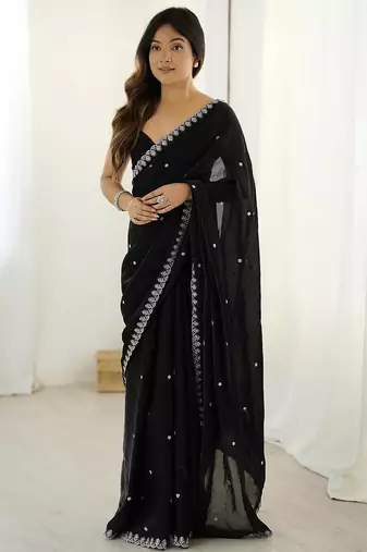 Black black embellished tissue sarees