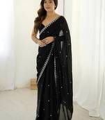 Black black embellished tissue sarees
