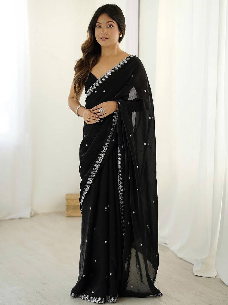 Black black embellished tissue sarees