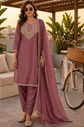 women ethnic motifs regular thread work kurta with patiala & with dupatta