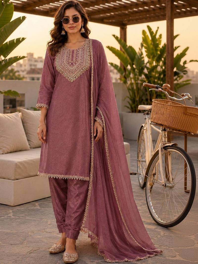 women ethnic motifs regular thread work kurta with patiala & with dupatta