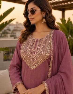 women ethnic motifs regular thread work kurta with patiala & with dupatta 3