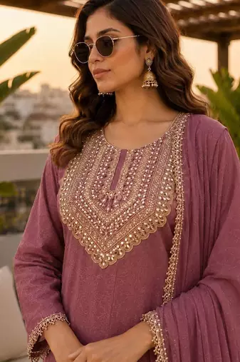 women ethnic motifs regular thread work kurta with patiala & with dupatta