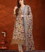 women floral printed regular thread work kurta with trousers & with dupatta